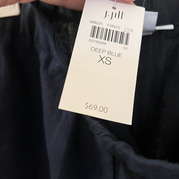 J. Jill Love Linen Cropped Pants Pockets Elastic Waist Navy Blue Womens XS NWT - Picture 7 of 10